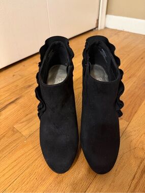 Impo Black Ruffle-Trim Ankle Booties